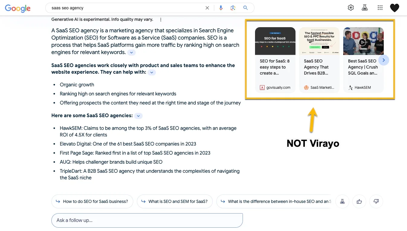 SEO agencies in SGE results