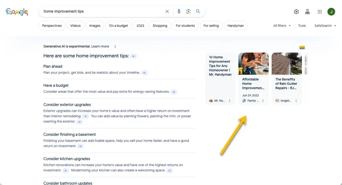 Google SGE result screen shot